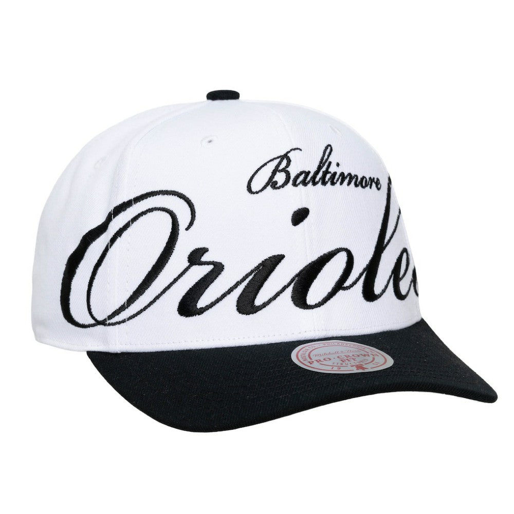 Baltimore Orioles Mitchell & Ness Unisex XL Script Pro Crown Snapback Hat On Sale