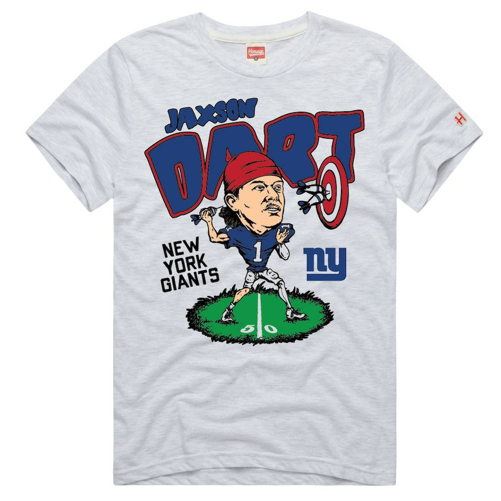 Jaxson Dart New York Giants Homage Unisex Caricature Player Graphic Tri-Blend T-Shirt Ash - NFL