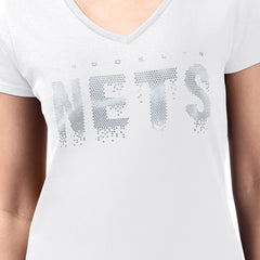 NBA - Brooklyn Nets G-III 4Her by Carl Banks Women's Super-Slim-Fit Metallic Drop Lightweight V-Neck T-Shirt - White