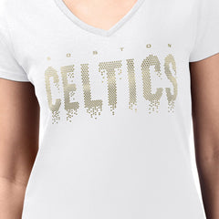 NBA - Boston Celtics G-III 4Her by Carl Banks Women's Super-Slim-Fit Metallic Drop Lightweight V-Neck T-Shirt - White