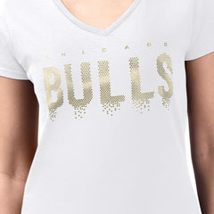NBA - Chicago Bulls G-III 4Her by Carl Banks Women's Super-Slim-Fit Metallic Drop Lightweight V-Neck T-Shirt - White