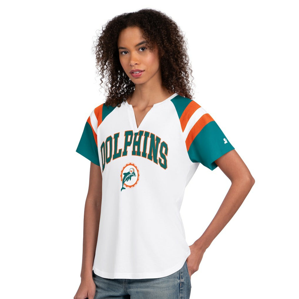 Miami Dolphins Starter Women's Game On Notch Neck T-Shirt White - NFL