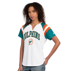 Miami Dolphins Starter Women's Game On Notch Neck T-Shirt White - NFL