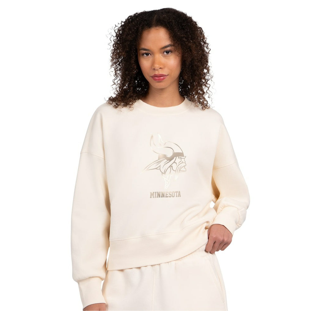 Minnesota Vikings Starter Women's Travel Pastels Boxy Fleece Sweatshirt Cream - NFL