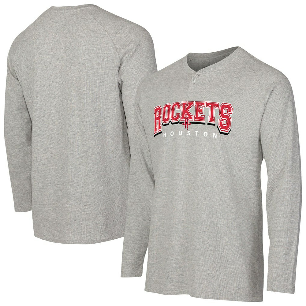 NBA - Houston Rockets Concepts Sport Hawthorn Thermal Knit Long Sleeve Henley T-Shirt - Gray