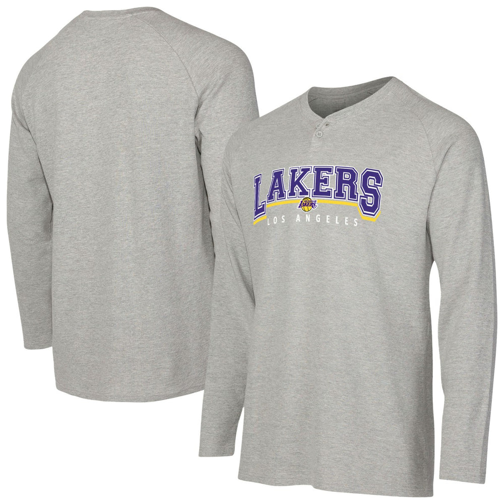 NBA - Los Angeles Lakers Concepts Sport Hawthorn Thermal Knit Long Sleeve Henley T-Shirt - Gray