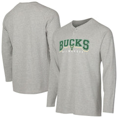 NBA - Milwaukee Bucks Concepts Sport Hawthorn Thermal Knit Long Sleeve Henley T-Shirt - Gray