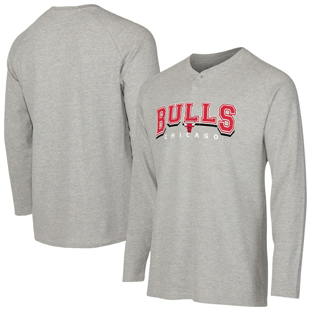 NBA - Chicago Bulls Concepts Sport Hawthorn Thermal Knit Long Sleeve Henley T-Shirt - Gray