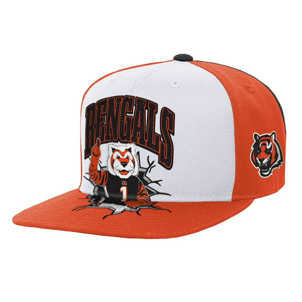 Cincinnati Bengals Youth Team Mascot Snapback Hat White - Mitchell & Ness