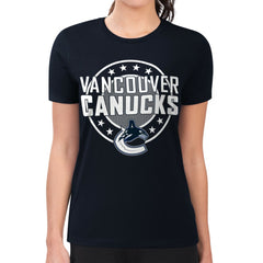 Vancouver Canucks - G-III 4Her by Carl Banks Women's Super-Slim Lightweight Pinstripe Circle Graphic T-Shirt Navy
