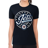 Winnipeg Jets - G-III 4Her by Carl Banks Women's Super-Slim Lightweight Pinstripe Circle Graphic T-Shirt Navy