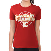 Calgary Flames - G-III 4Her by Carl Banks Women's Super-Slim Lightweight Pinstripe Circle Graphic T-Shirt Red