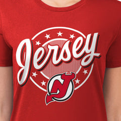 New Jersey Devils - G-III 4Her by Carl Banks Women's Super-Slim Lightweight Pinstripe Circle Graphic T-Shirt Red