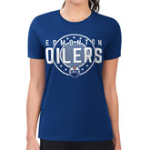 Edmonton Oilers - G-III 4Her by Carl Banks Women's Super-Slim Lightweight Pinstripe Circle Graphic T-Shirt Royal