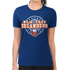 New York Islanders - G-III 4Her by Carl Banks Women's Super-Slim Lightweight Pinstripe Circle Graphic T-Shirt Royal
