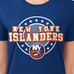 New York Islanders - G-III 4Her by Carl Banks Women's Super-Slim Lightweight Pinstripe Circle Graphic T-Shirt Royal