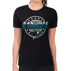 San Jose Sharks - G-III 4Her by Carl Banks Women's Super-Slim Lightweight Pinstripe Circle Graphic T-Shirt Black