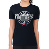 Columbus Blue Jackets - G-III 4Her by Carl Banks Women's Super-Slim Lightweight Pinstripe Circle Graphic T-Shirt Navy