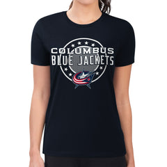Columbus Blue Jackets - G-III 4Her by Carl Banks Women's Super-Slim Lightweight Pinstripe Circle Graphic T-Shirt Navy