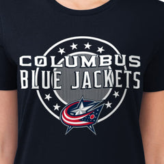 Columbus Blue Jackets - G-III 4Her by Carl Banks Women's Super-Slim Lightweight Pinstripe Circle Graphic T-Shirt Navy