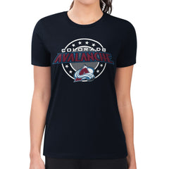 Colorado Avalanche - G-III 4Her by Carl Banks Women's Super-Slim Lightweight Pinstripe Circle Graphic T-Shirt Navy