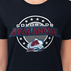 Colorado Avalanche - G-III 4Her by Carl Banks Women's Super-Slim Lightweight Pinstripe Circle Graphic T-Shirt Navy