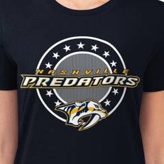 Nashville Predators - G-III 4Her by Carl Banks Women's Super-Slim Lightweight Pinstripe Circle Graphic T-Shirt Navy