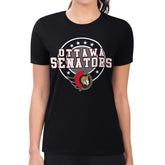 Ottawa Senators - G-III 4Her by Carl Banks Women's Super-Slim Lightweight Pinstripe Circle Graphic T-Shirt Black