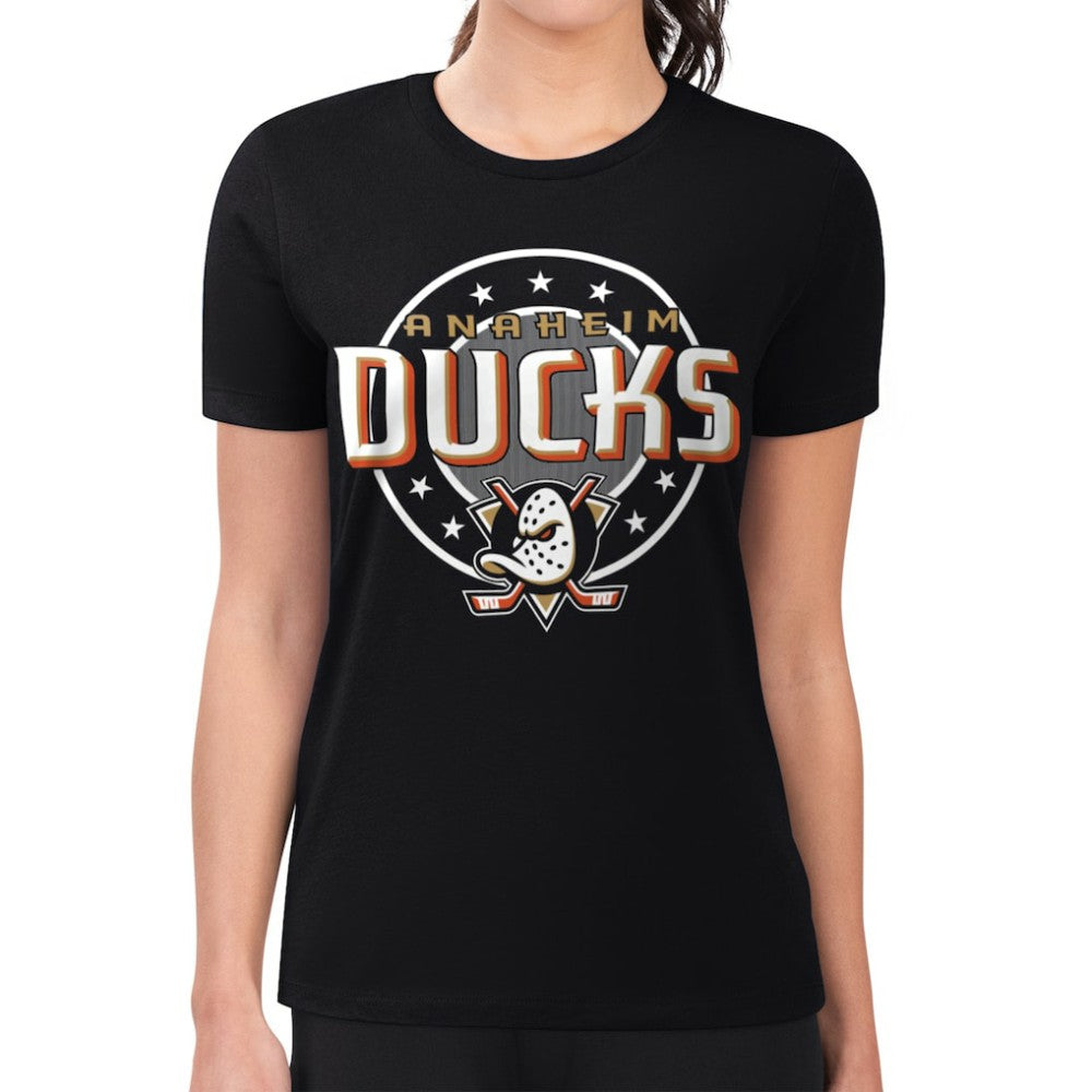 Anaheim Ducks - G-III 4Her by Carl Banks Women's Super-Slim Lightweight Pinstripe Circle Graphic T-Shirt Black