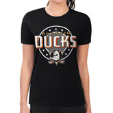 Anaheim Ducks - G-III 4Her by Carl Banks Women's Super-Slim Lightweight Pinstripe Circle Graphic T-Shirt Black