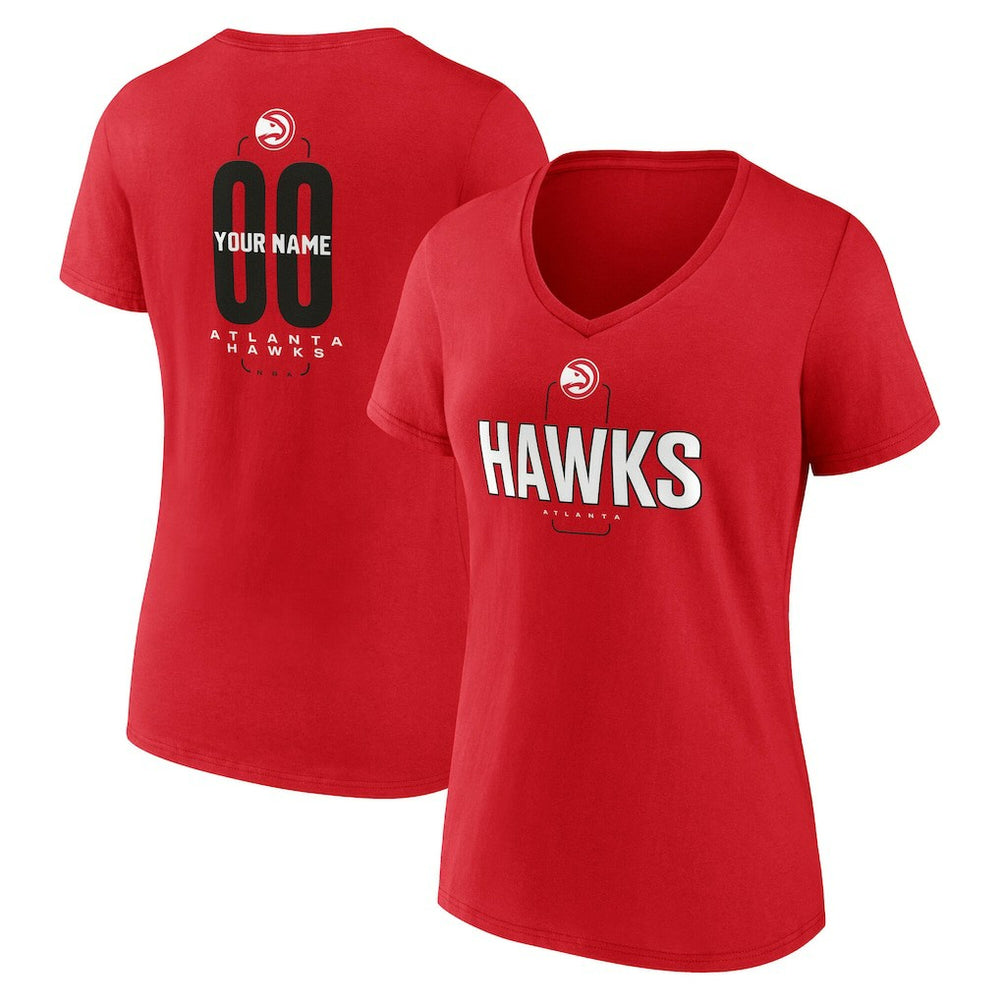 NBA - Atlanta Hawks Women's Center Court Name & Number Custom V-Neck T-Shirt - Red