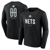 NBA - Brooklyn Nets Center Court Name & Number Custom Long Sleeve T-Shirt - Black