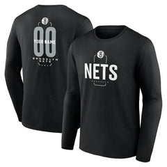 NBA - Brooklyn Nets Center Court Name & Number Custom Long Sleeve T-Shirt - Black