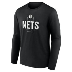 NBA - Brooklyn Nets Center Court Name & Number Custom Long Sleeve T-Shirt - Black