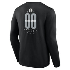 NBA - Brooklyn Nets Center Court Name & Number Custom Long Sleeve T-Shirt - Black