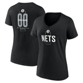 NBA - Brooklyn Nets Women's Center Court Name & Number Custom V-Neck T-Shirt - Black