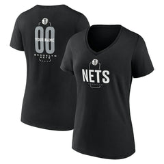 NBA - Brooklyn Nets Women's Center Court Name & Number Custom V-Neck T-Shirt - Black