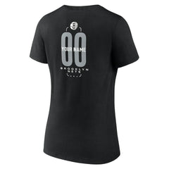 NBA - Brooklyn Nets Women's Center Court Name & Number Custom V-Neck T-Shirt - Black