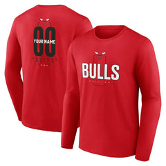 NBA - Chicago Bulls Center Court Name & Number Custom Long Sleeve T-Shirt - Red
