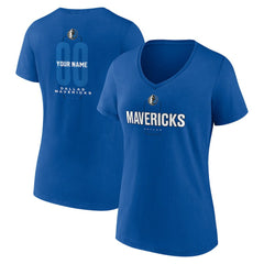 NBA - Dallas Mavericks Women's Center Court Name & Number Custom V-Neck T-Shirt - Blue