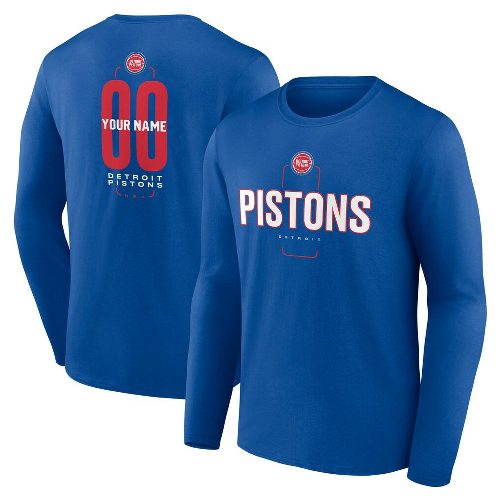 NBA - Detroit Pistons Center Court Name & Number Custom Long Sleeve T-Shirt - Blue