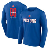 NBA - Detroit Pistons Center Court Name & Number Custom Long Sleeve T-Shirt - Blue