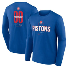 NBA - Detroit Pistons Center Court Name & Number Custom Long Sleeve T-Shirt - Blue