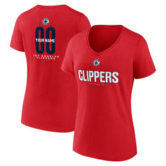 NBA - LA Clippers Women's Center Court Name & Number Custom V-Neck T-Shirt - Red