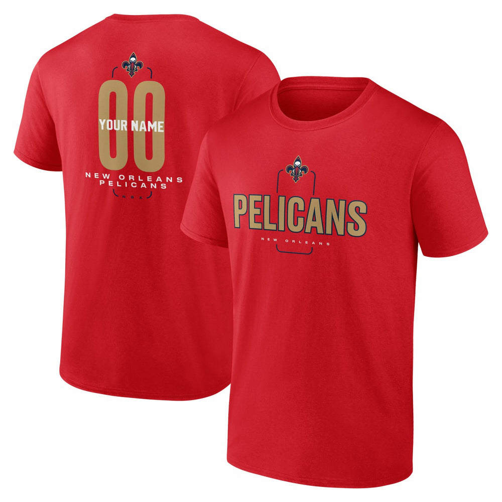 NBA - New Orleans Pelicans Center Court Name & Number Custom T-Shirt - Red