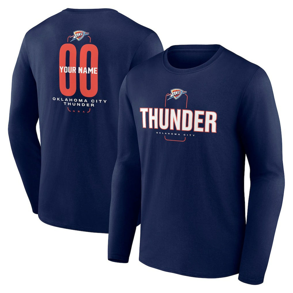 NBA - Oklahoma City Thunder Center Court Name & Number Custom Long Sleeve T-Shirt - Navy