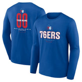 NBA - Philadelphia 76ers Center Court Name & Number Custom Long Sleeve T-Shirt - Royal