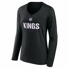 NBA - Sacramento Kings Women's Center Court Name & Number Custom Long Sleeve V-Neck T-Shirt - Black