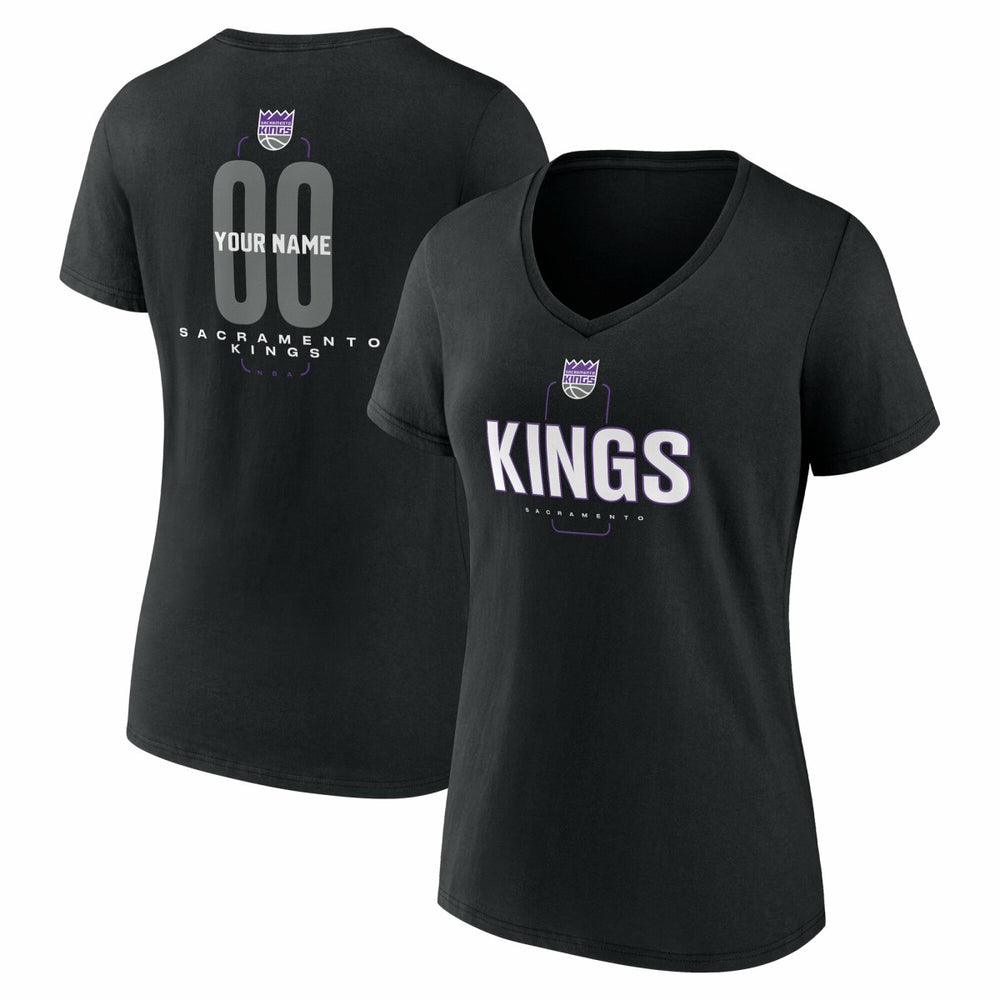 NBA - Sacramento Kings Women's Center Court Name & Number Custom V-Neck T-Shirt - Black