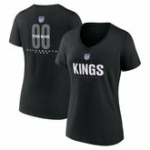 NBA - Sacramento Kings Women's Center Court Name & Number Custom V-Neck T-Shirt - Black